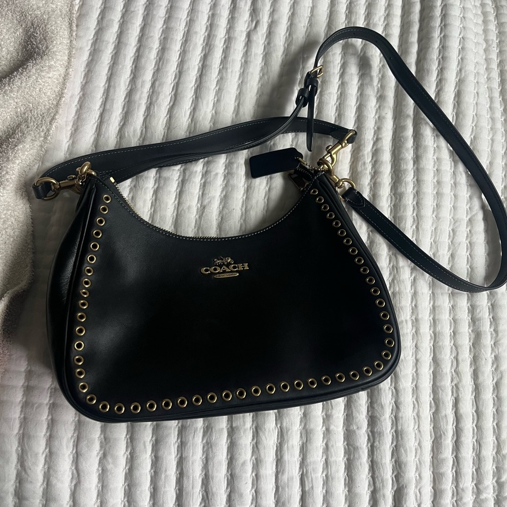 Coach Black and Gold Shoulder Bag with Decorative Studs